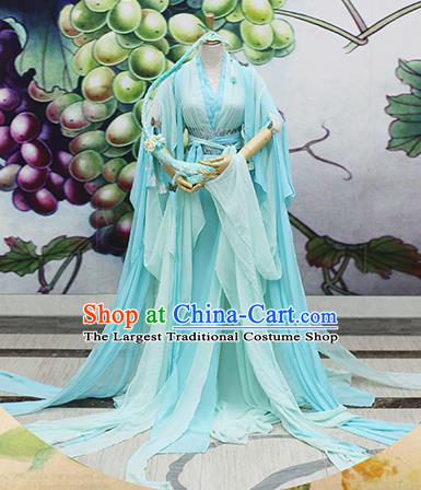 Chinese Traditional Cosplay Swordswoman Costume Ancient Peri Princess Green Hanfu Dress for Women