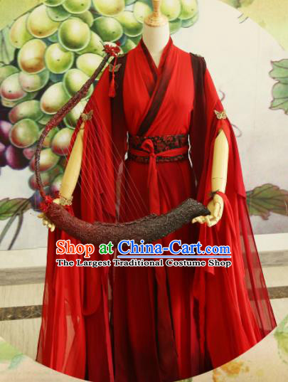 Chinese Traditional Cosplay Princess Wedding Costume Ancient Jin Dynasty Swordswoman Red Hanfu Dress for Women