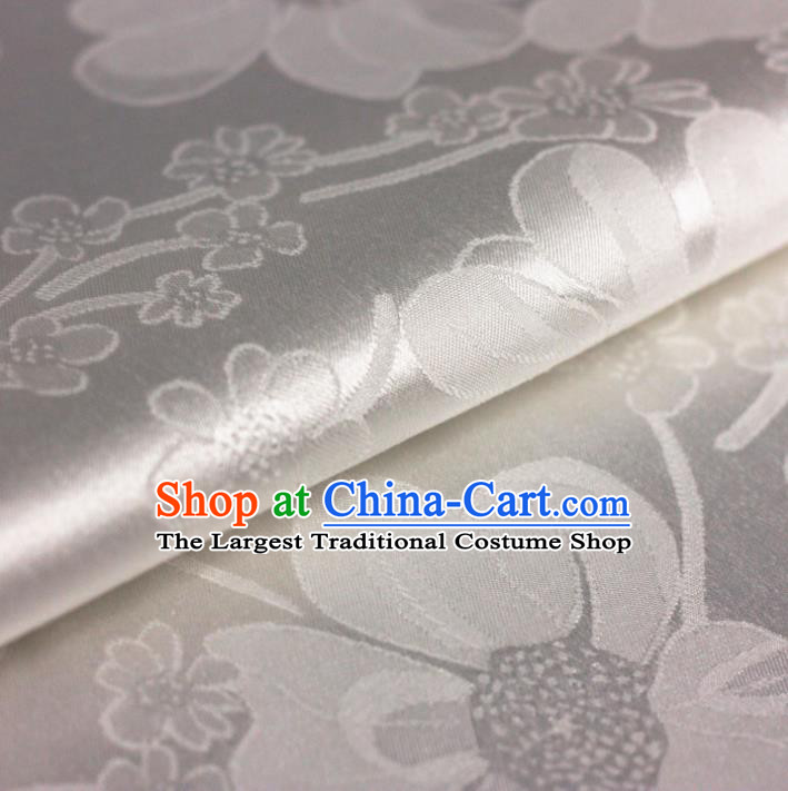 Chinese Traditional Satin Fabric Material Classical Plum Blossom Pattern Design White Brocade Cheongsam Silk Fabric