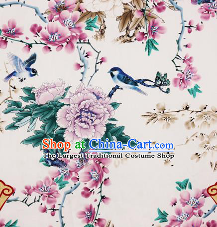 Chinese Traditional Fabric Classical Peach Blossom Purple Peony Pattern Design Brocade Cheongsam Satin Material Silk Fabric