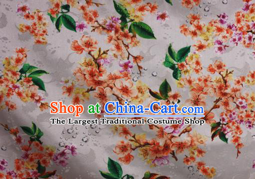Chinese Traditional Fabric Classical Peach Blossom Pattern Design White Brocade Cheongsam Satin Material Silk Fabric