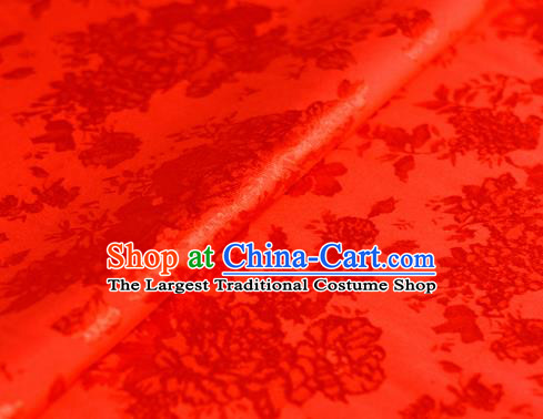 Chinese Traditional Hanfu Royal Peony Pattern Red Brocade Material Cheongsam Classical Fabric Satin Silk Fabric