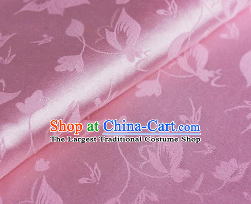 Chinese Traditional Hanfu Palace Flowers Pattern Pink Brocade Material Cheongsam Classical Fabric Satin Silk Fabric