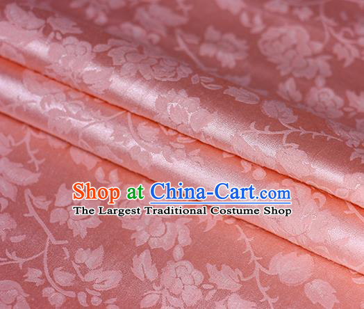 Chinese Traditional Hanfu Palace Peony Flowers Pattern Pink Brocade Material Cheongsam Classical Fabric Satin Silk Fabric