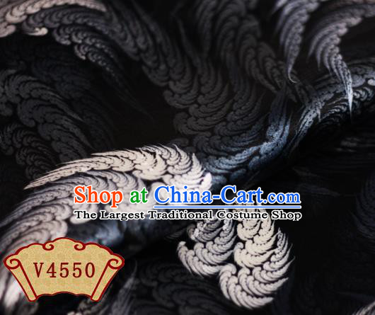 Chinese Traditional Fabric Classical Wings Pattern Design Black Brocade Cheongsam Satin Material Silk Fabric