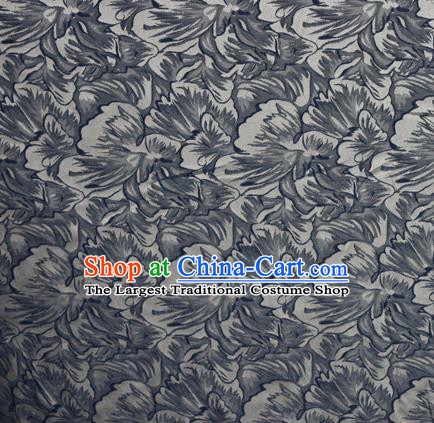 Chinese Traditional Flowers Pattern Blue Brocade Material Cheongsam Classical Fabric Satin Silk Fabric