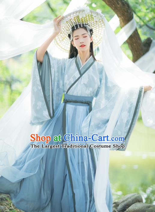 Chinese Traditional Jin Dynasty Imperial Consort Embroidered Hanfu Dress Ancient Peri Historical Costume for Women