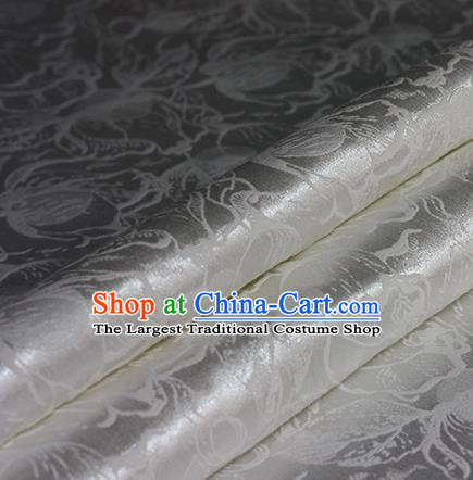 Chinese Traditional Cheongsam Pattern White Brocade Material Hanfu Classical Fabric Satin Silk Fabric