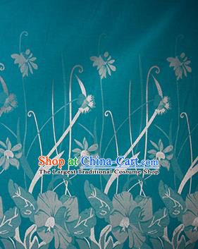 Chinese Traditional Fabric Cheongsam Orchid Pattern Green Brocade Material Hanfu Classical Satin Silk Fabric