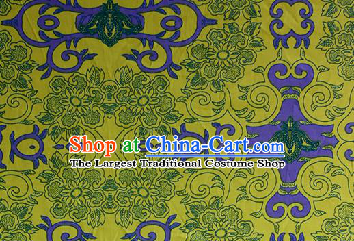 Chinese Traditional Fabric Cheongsam Printing Yellow Brocade Material Hanfu Classical Satin Silk Fabric