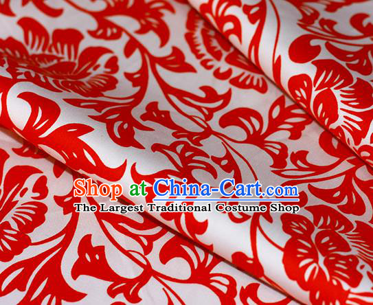 Chinese Traditional Fabric Cheongsam Printing Red Pattern Brocade Material Hanfu Classical Satin Silk Fabric