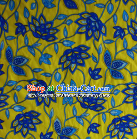 Chinese Traditional Fabric Cheongsam Printing Lotus Pattern Yellow Brocade Material Hanfu Classical Satin Silk Fabric