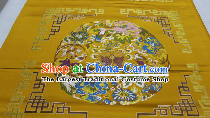 Chinese Traditional Tang Suit Golden Brocade Royal Double Fishes Pattern Satin Fabric Material Classical Silk Fabric