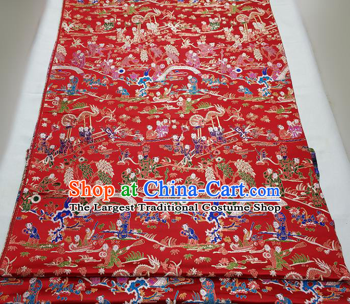 Chinese Traditional Tang Suit Royal Hundred Children Pattern Red Brocade Satin Fabric Material Classical Silk Fabric