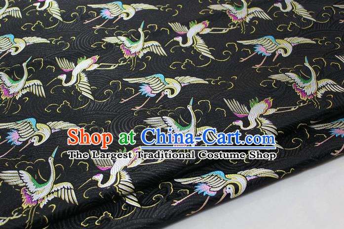 Chinese Traditional Tang Suit Royal Cranes Pattern Black Brocade Satin Fabric Material Classical Silk Fabric