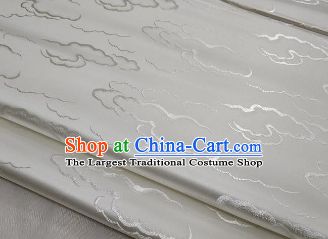 Chinese Traditional Tang Suit Royal Clouds Pattern White Brocade Satin Fabric Material Classical Silk Fabric