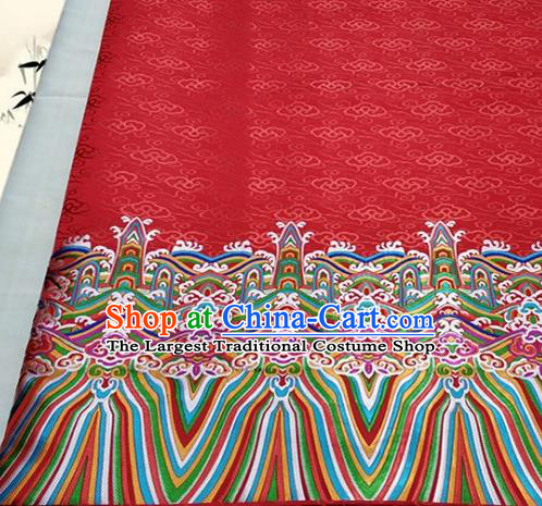 Asian Chinese Traditional Tang Suit Royal Waves Pattern Red Brocade Satin Fabric Material Classical Silk Fabric
