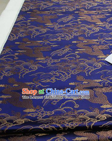 Asian Chinese Traditional Tang Suit Royal Cloud Dragon Pattern Royalblue Brocade Satin Fabric Material Classical Silk Fabric
