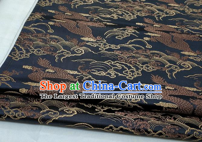 Asian Chinese Traditional Tang Suit Royal Cloud Dragon Pattern Black Brocade Satin Fabric Material Classical Silk Fabric