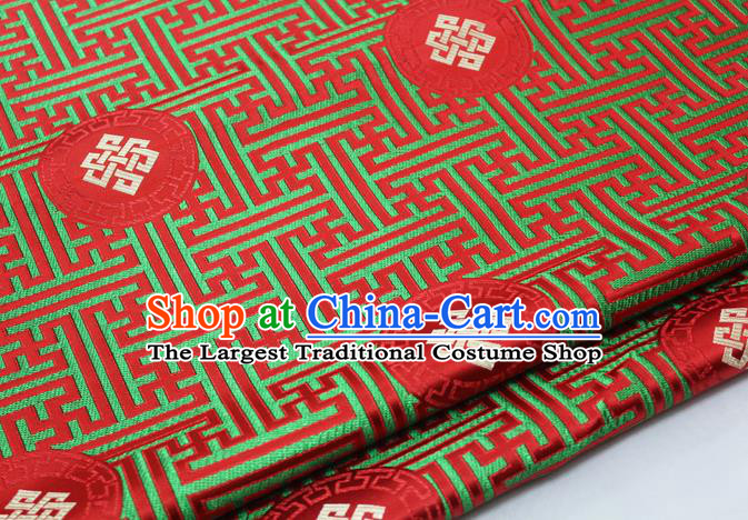 Asian Chinese Traditional Tang Suit Royal Lucky Knot Pattern Red Brocade Satin Fabric Material Classical Silk Fabric
