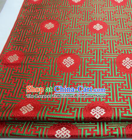 Asian Chinese Traditional Tang Suit Royal Lucky Knot Pattern Red Brocade Satin Fabric Material Classical Silk Fabric