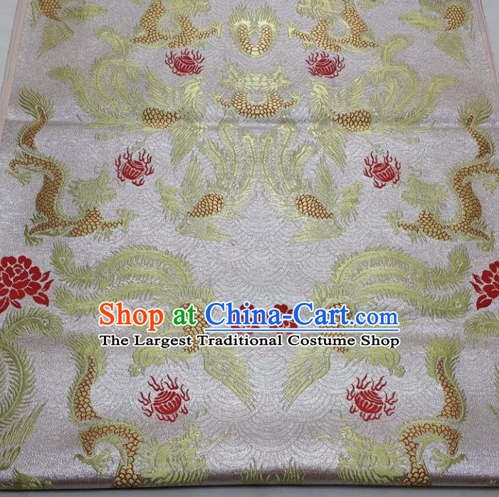 Chinese Traditional Fabric Royal Dragon Phoenix Pattern White Brocade Material Hanfu Classical Satin Silk Fabric