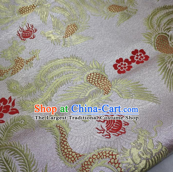 Chinese Traditional Fabric Royal Dragon Phoenix Pattern White Brocade Material Hanfu Classical Satin Silk Fabric