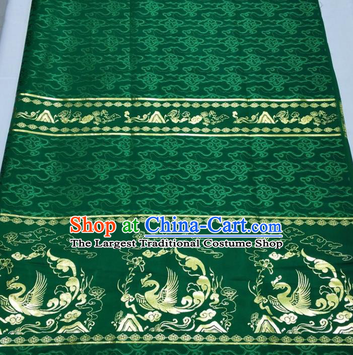 Chinese Traditional Fabric Royal Phoenix Pattern Green Brocade Material Hanfu Classical Satin Silk Fabric