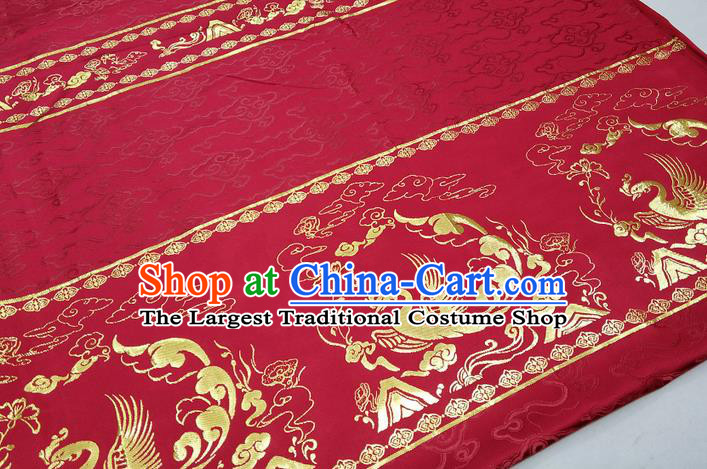 Chinese Traditional Fabric Royal Phoenix Pattern Red Brocade Material Hanfu Classical Satin Silk Fabric