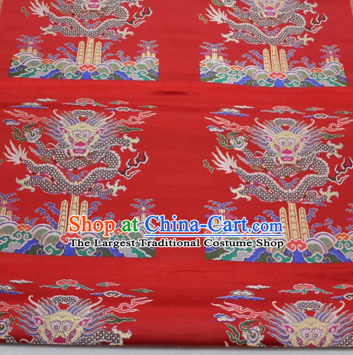 Chinese Traditional Fabric Royal Dragons Pattern Red Brocade Material Hanfu Classical Satin Silk Fabric