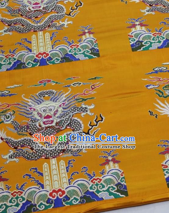 Chinese Traditional Fabric Royal Dragons Pattern Golden Brocade Material Hanfu Classical Satin Silk Fabric