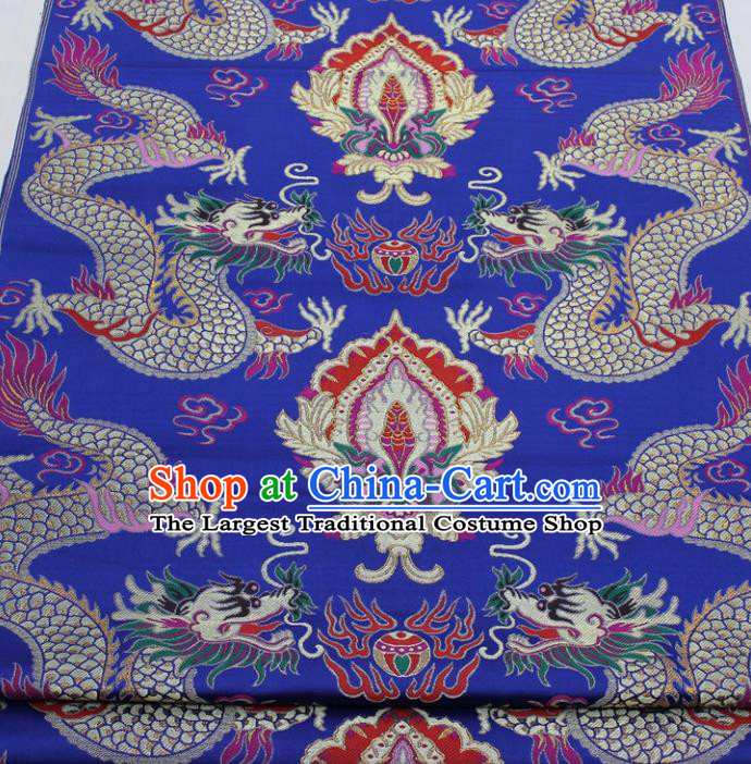 Chinese Traditional Fabric Royal Dragons Pattern Royalblue Brocade Material Hanfu Classical Satin Silk Fabric