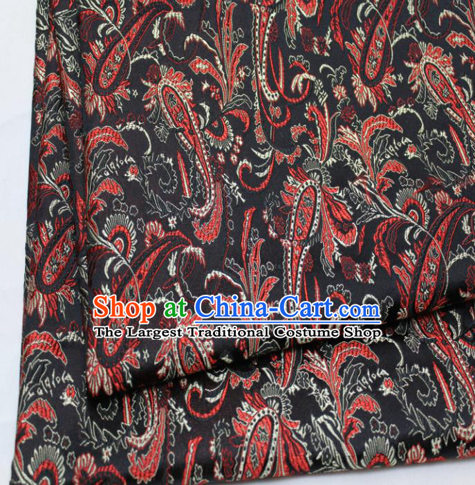 Chinese Traditional Fabric Royal Pipa Flowers Pattern Black Brocade Material Hanfu Classical Satin Silk Fabric