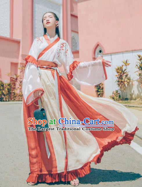 Chinese Traditional Tang Dynasty Imperial Consort Embroidered Hanfu Dress Ancient Peri Historical Costume for Women