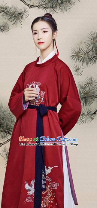 Chinese Traditional Ancient Swordswoman Embroidered Red Robe Song Dynasty Imperial Bodyguard Historical Costume for Women