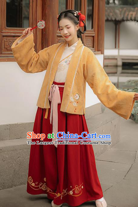 Chinese Traditional Ancient Young Lady Embroidered Hanfu Dress Song Dynasty Female Scholar Historical Costume for Women