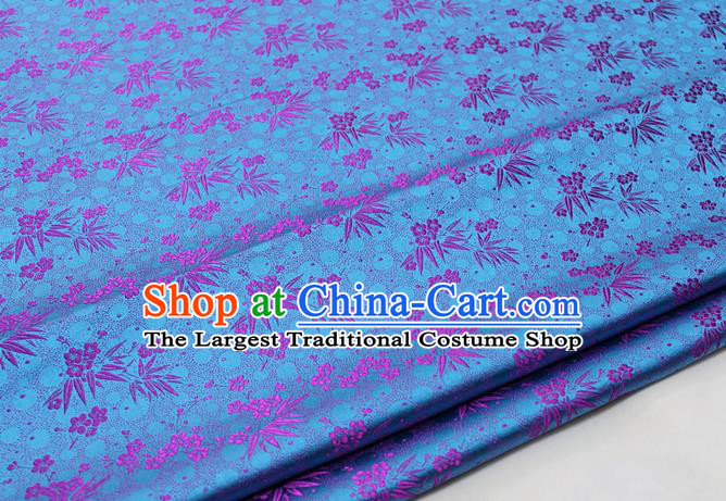Asian Chinese Traditional Tang Suit Royal Plum Blossom Bamboo Pattern Lake Blue Brocade Satin Fabric Material Classical Silk Fabric