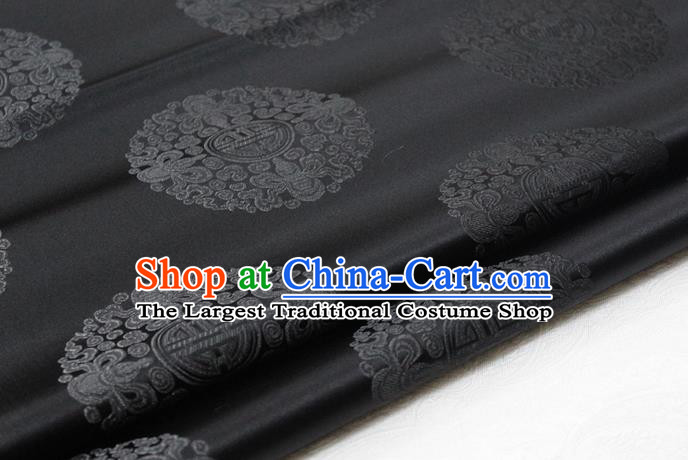 Asian Chinese Traditional Tang Suit Royal Round Pattern Deep Grey Brocade Satin Fabric Material Classical Silk Fabric