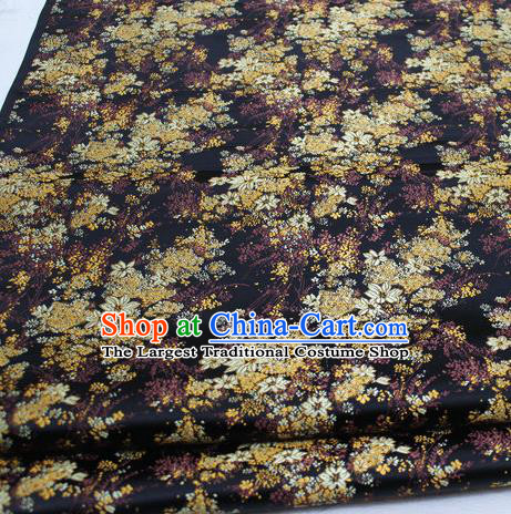 Asian Chinese Traditional Tang Suit Royal Cherry Blossom Pattern Black Brocade Satin Fabric Material Classical Silk Fabric