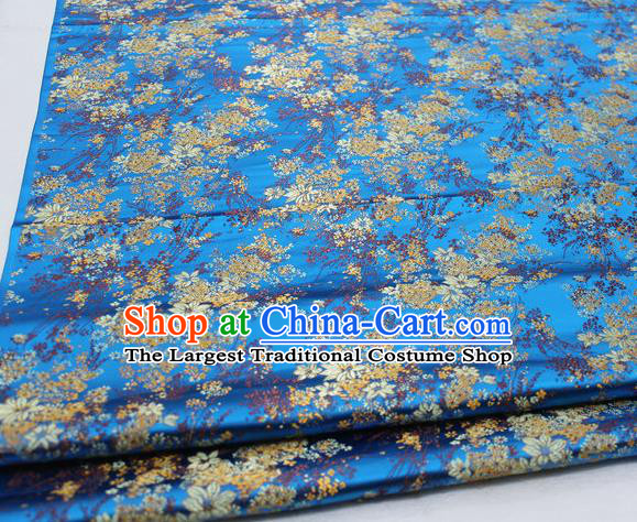 Asian Chinese Traditional Tang Suit Royal Cherry Blossom Pattern Deep Blue Brocade Satin Fabric Material Classical Silk Fabric