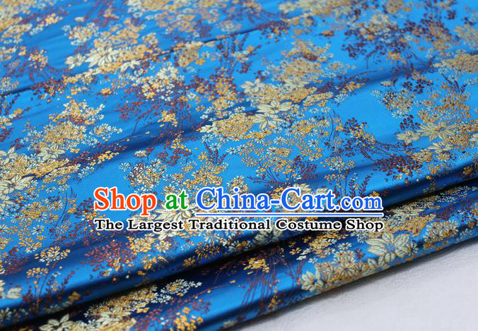 Asian Chinese Traditional Tang Suit Royal Cherry Blossom Pattern Deep Blue Brocade Satin Fabric Material Classical Silk Fabric