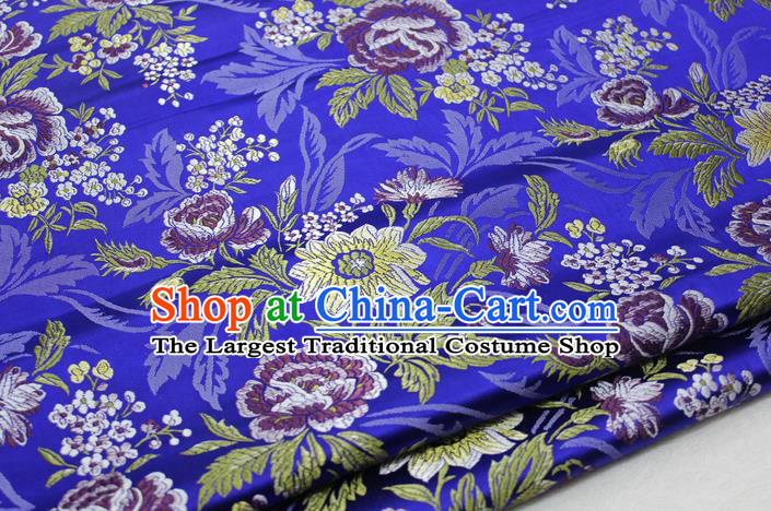 Asian Chinese Traditional Tang Suit Royal Peony Flowers Pattern Royalblue Brocade Satin Fabric Material Classical Silk Fabric