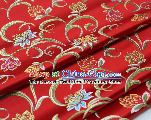 Asian Chinese Traditional Classical Twine Lotus Pattern Red Brocade Tang Suit Satin Fabric Material Classical Silk Fabric