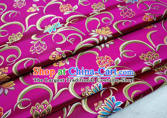 Asian Chinese Traditional Classical Twine Lotus Pattern Rosy Brocade Tang Suit Satin Fabric Material Classical Silk Fabric