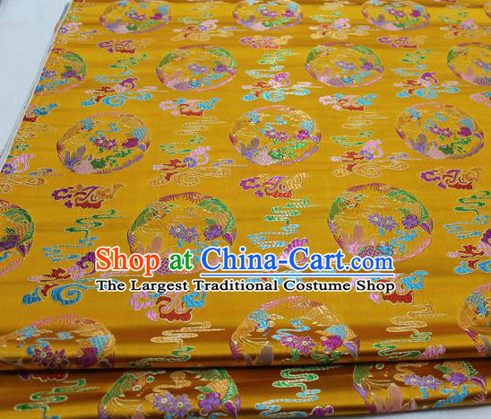 Asian Chinese Traditional Classical Phoenix Pattern Golden Brocade Tang Suit Satin Fabric Material Classical Silk Fabric