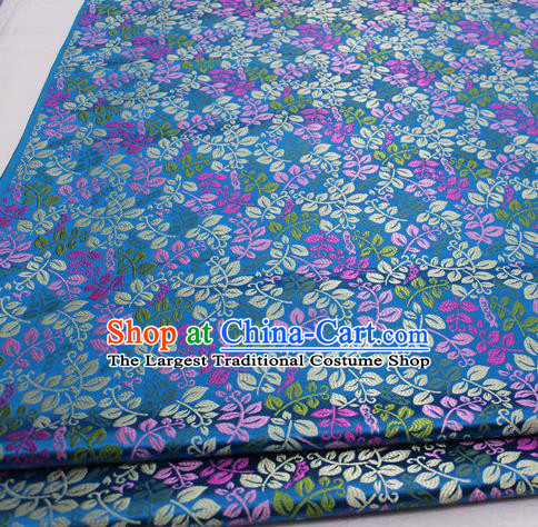 Asian Chinese Traditional Classical Leaf Pattern Blue Brocade Tang Suit Satin Fabric Material Classical Silk Fabric