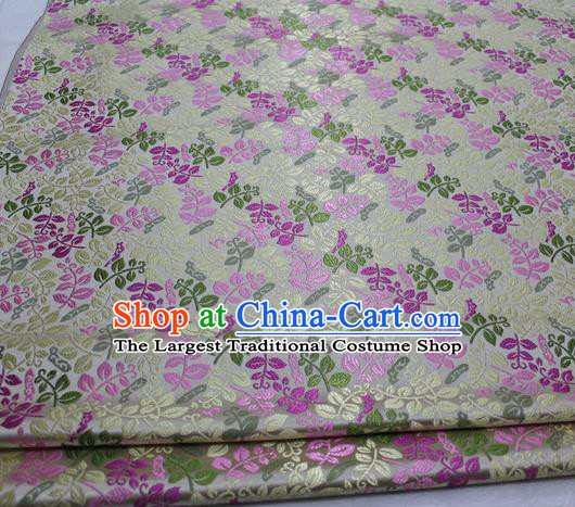 Asian Chinese Traditional Classical Leaf Pattern White Brocade Tang Suit Satin Fabric Material Classical Silk Fabric