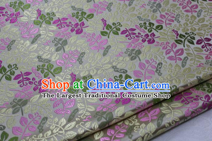 Asian Chinese Traditional Classical Leaf Pattern White Brocade Tang Suit Satin Fabric Material Classical Silk Fabric