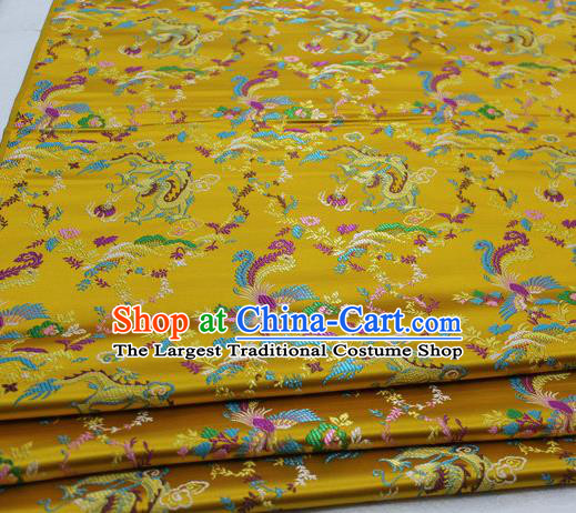 Asian Chinese Traditional Classical Dragon Phoenix Pattern Golden Brocade Tang Suit Satin Fabric Material Classical Silk Fabric