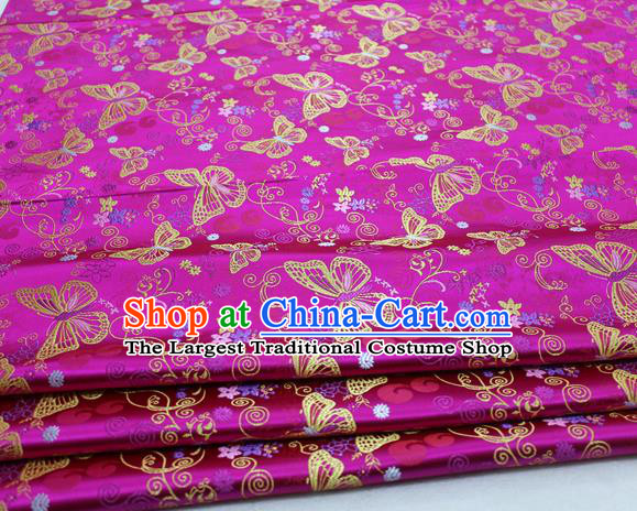 Asian Chinese Traditional Classical Butterfly Pattern Rosy Brocade Tang Suit Satin Fabric Material Classical Silk Fabric